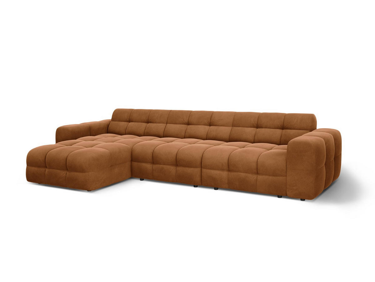 ECKSOFA links Kendal aus Samt kamel 5 Sitzplätze - Hellbraun, Textil (173/357cm) - Micadoni