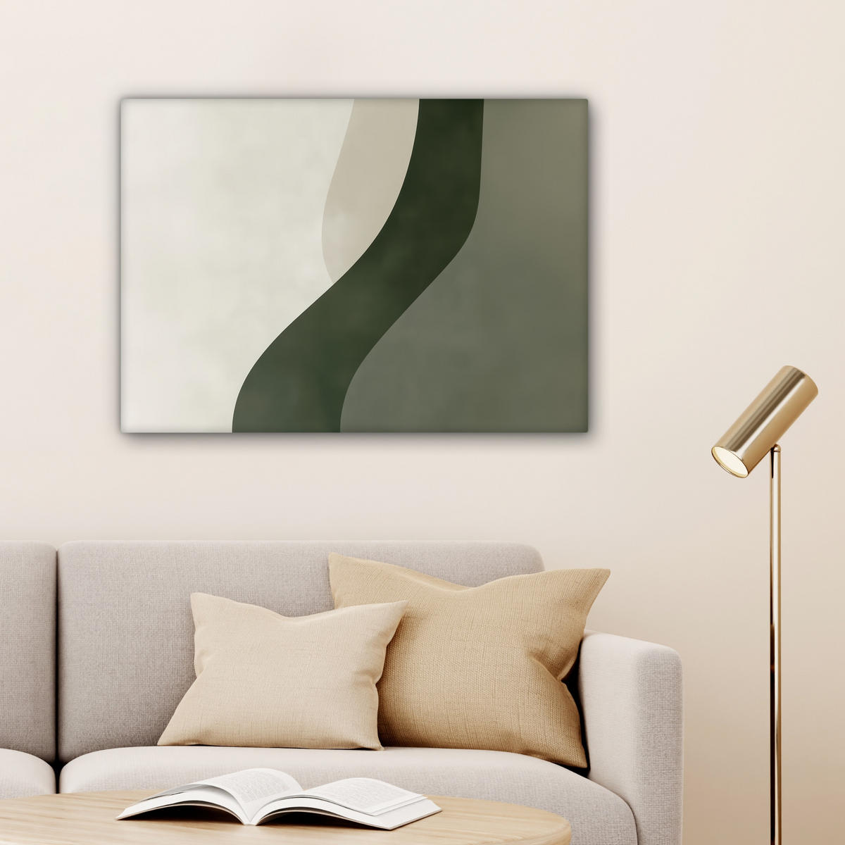 LEINWANDBILD Japandi - Grün - Abstrakt - Modern Wandbilder 80x60 cm - Salbeigrün, Textil (80/60cm) - MuchoWow