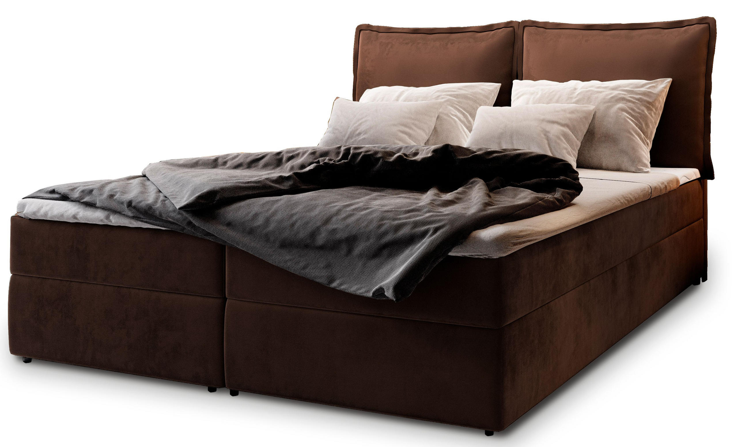 POSTEL BOXSPRING LENTE 160x200 cm, s matrací a úložným prostorem, hnědá - hnědá, kompozitní dřevo/textil (160/200cm) - MASSENO