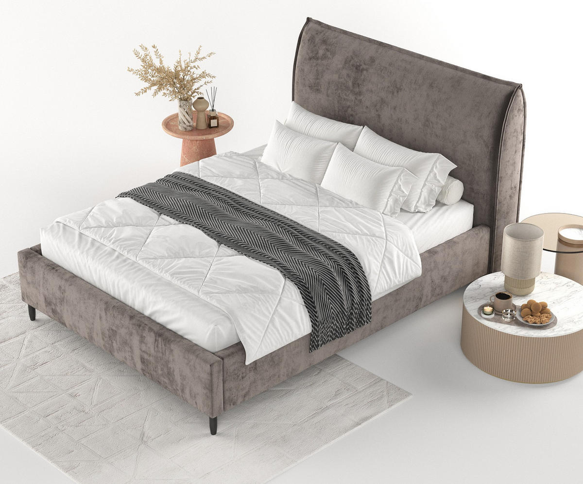 POLSTERBETT Shell Braun 180/200 cm im Chenille-Stoff - Schwarz/Naturfarben, Holz/Holzwerkstoff (180/200cm) - Maison de Reve