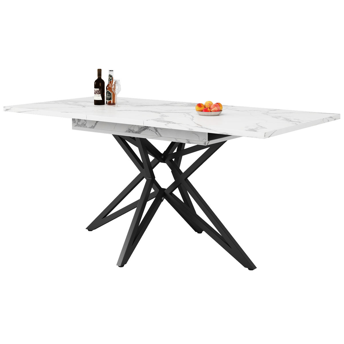 ESSTISCH, MDF mit Marmoroptik & Metallgestell, ausziehbar 120-160/80/66,1 cm, Weiß - Weiß, Holzwerkstoff (120/80/66.1cm) - Redom