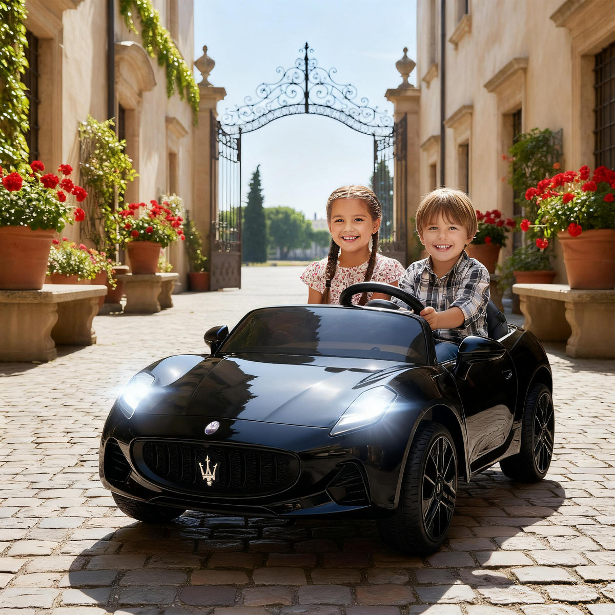 ELEKTROAUTO DE-06177 2-Sitzer mit Fernbedienung und LED Schwarz - Schwarz, Kunststoff/Metall (120/72/50cm) - ComfortXL