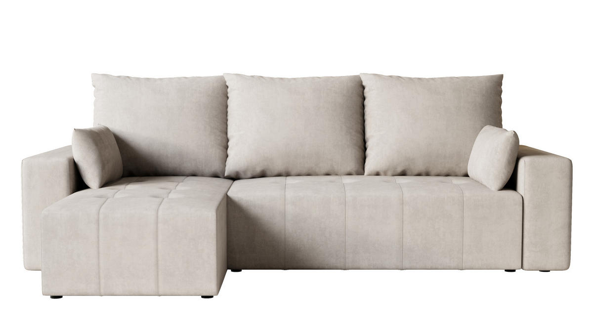 ECKSOFA Tico mit Bettkasten und Schlaffunktion, L-Form/XL-Form, Velourstoff, Universal - Weiß, Holzwerkstoff (246/145cm) - 4ALL HOME