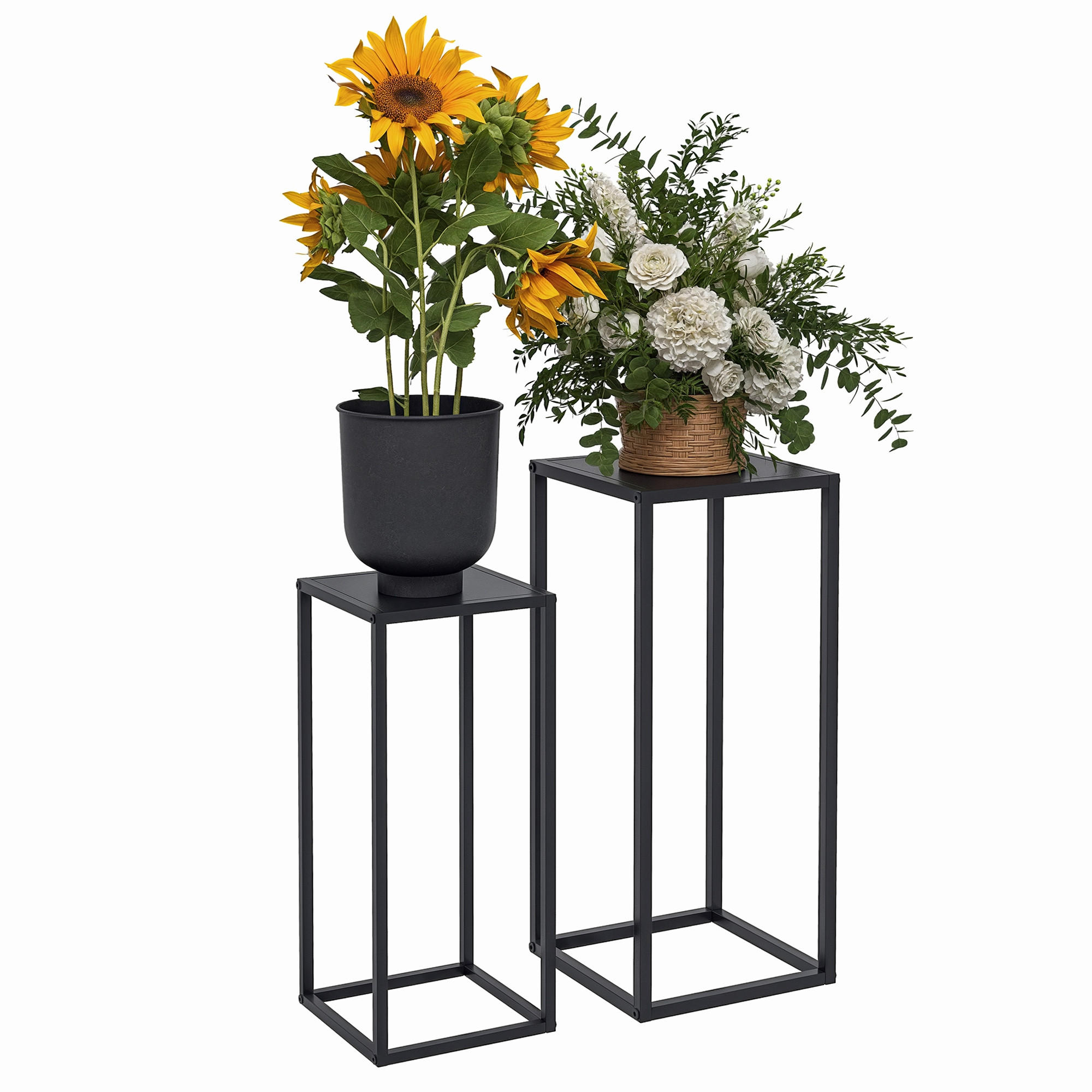 BLUMENSTÄNDER DE-05296 2er-Set, skandinavisches Design Schwarz - Schwarz, Metall (31/31/65cm) - ComfortXL