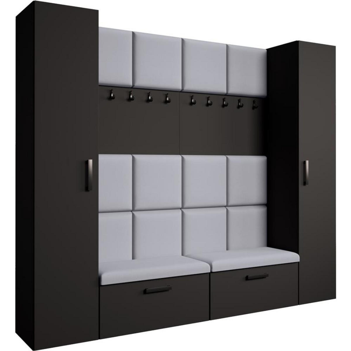GARDEROBE Margaret XL 242/203/43 mit gepolsterten Paneelen und Schuhschrank - Schwarz/Grau, Holzwerkstoff/Kunststoff (242/203/43cm) - Beautysofa