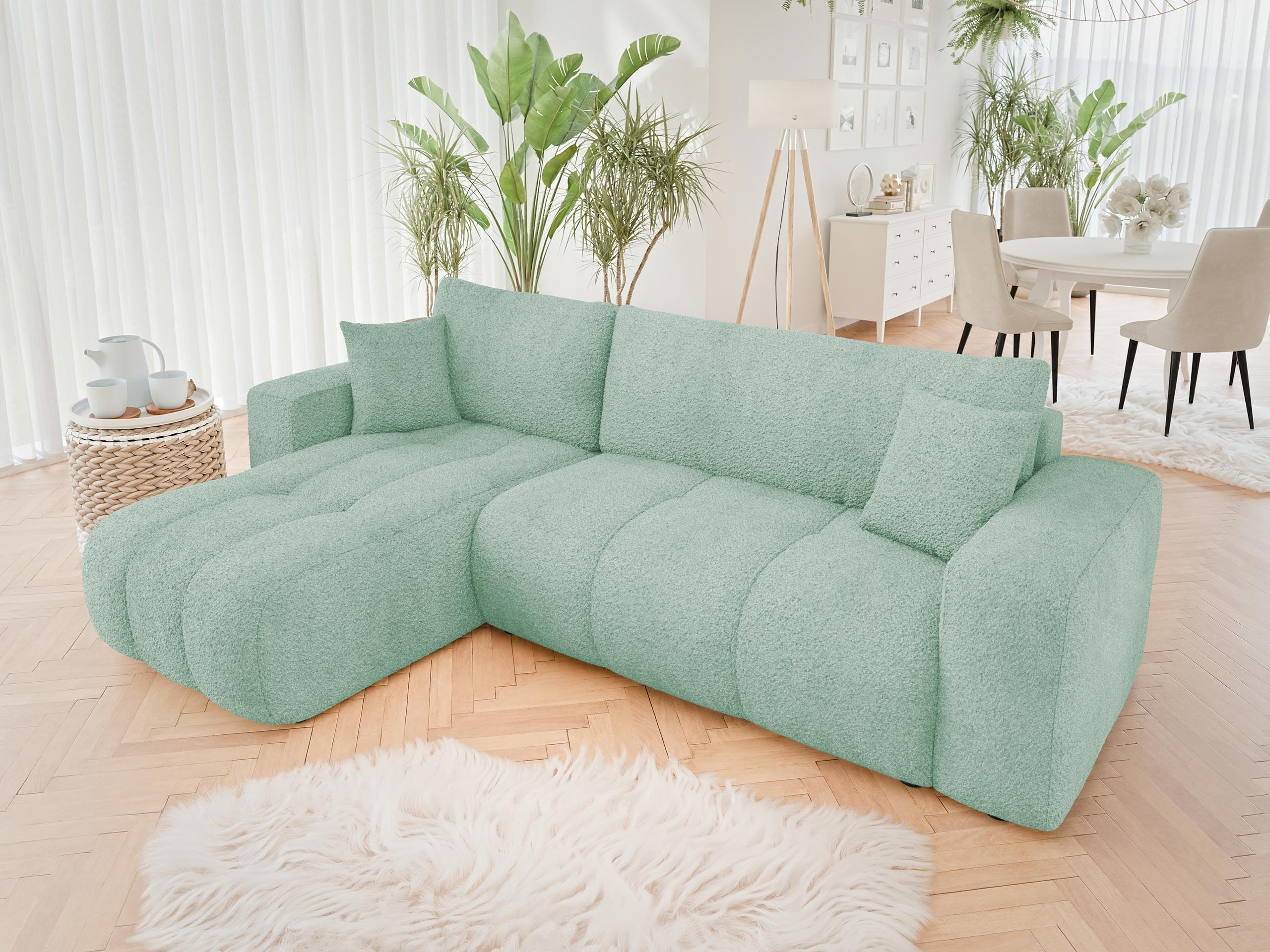 ECKSOFA Furyn Boucle - Schwarz/Mintgrün, Holzwerkstoff/Kunststoff (244/145cm) - MIRJAN24