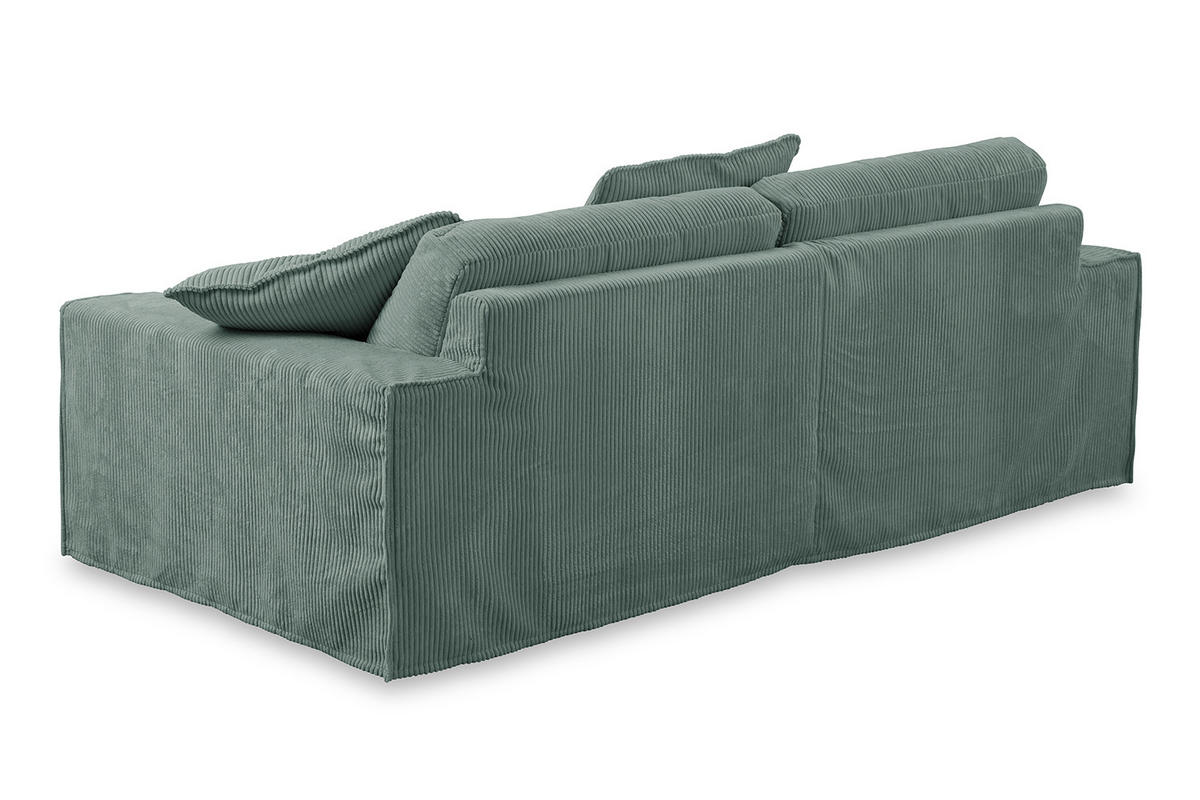SOFA NETTA Petrol Cord - Petrol/Braun, Birkenholz/Textil (226/90/116cm) - KAWOLA