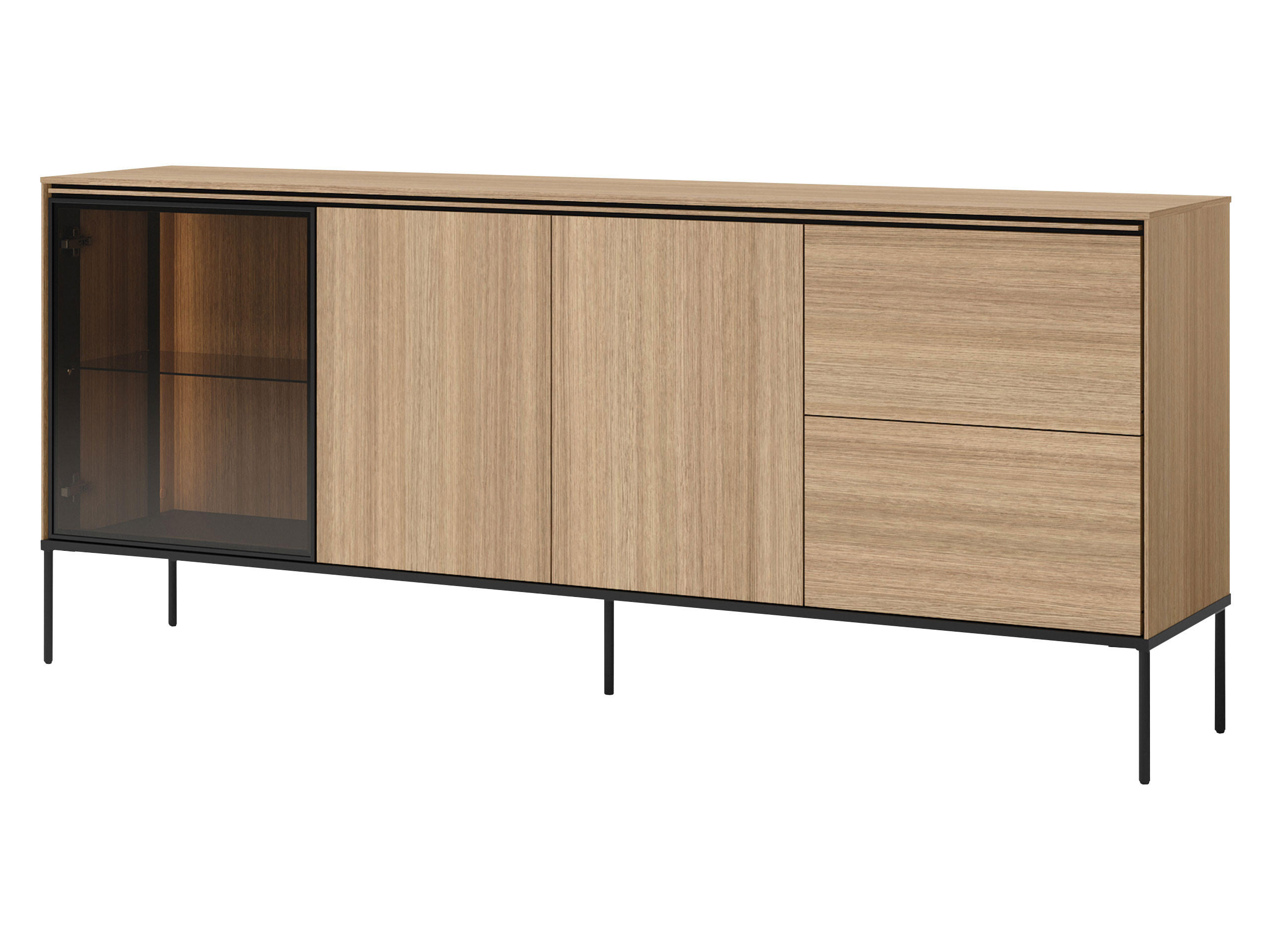 SIDEBOARD 2D1W2S Visso VI-06 - Eichefarben/Schwarz, Holzwerkstoff/Metall (201/85/41cm) - MIRJAN24