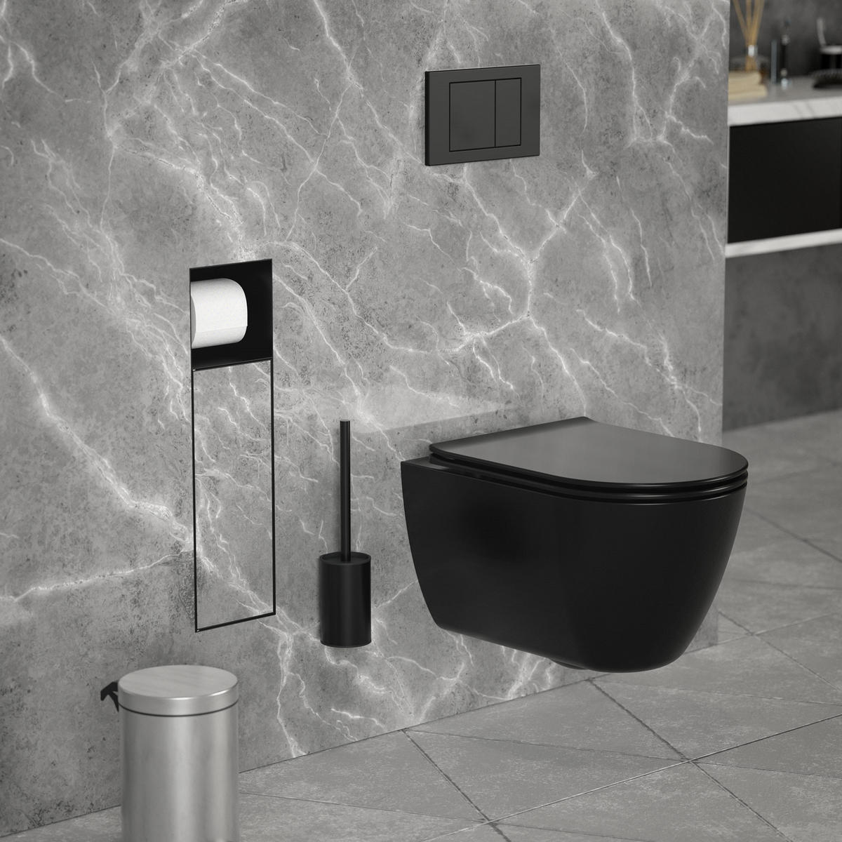 ZÁVĚSNÝ SKŘÍŇOVÝ MODUL WC z nerezové oceli, matná černá, 60x20x14 cm - černá, kov (14/60/20cm) - LuxeBath