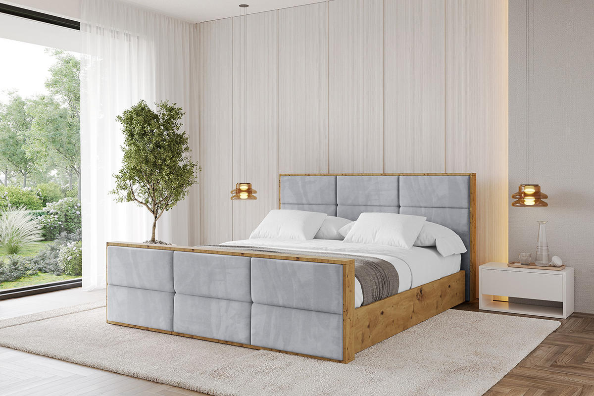POLSTERBETT mit Bettkasten, Fußteil und Lattenrost, Boxbett mit Matratze H3/H4 - ENZO1-Z 120x200 Hellgrau - Hellgrau, Holzwerkstoff/Textil (120/200cm) - ALTDECOR