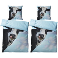 BETTWÄSCHE 4-teilig Kuhkopf - Blau, Naturmaterialien (135/200cm) - Sanilo