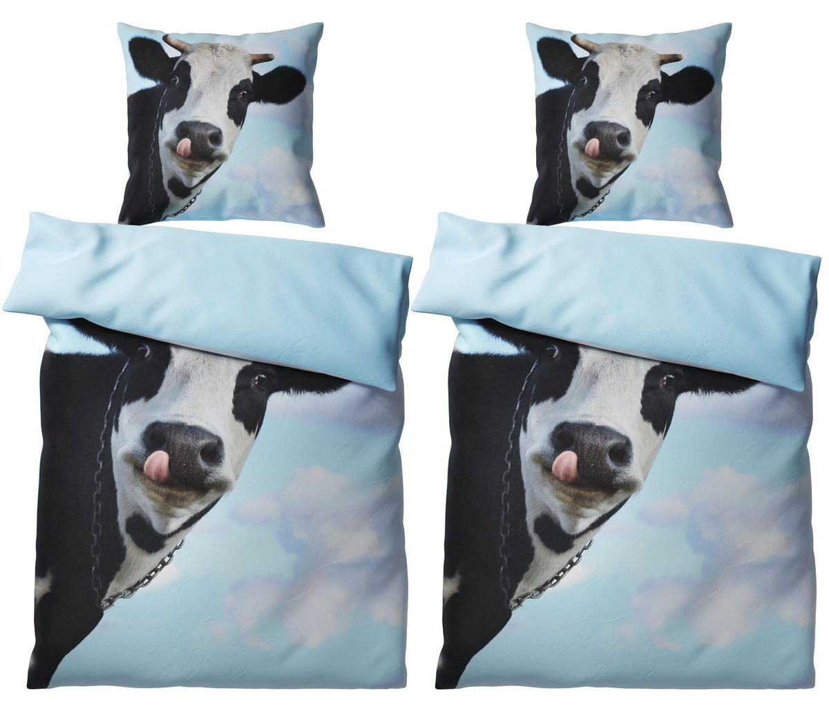 BETTWÄSCHE 4-teilig Kuhkopf - Blau, Naturmaterialien (135/200cm) - Sanilo