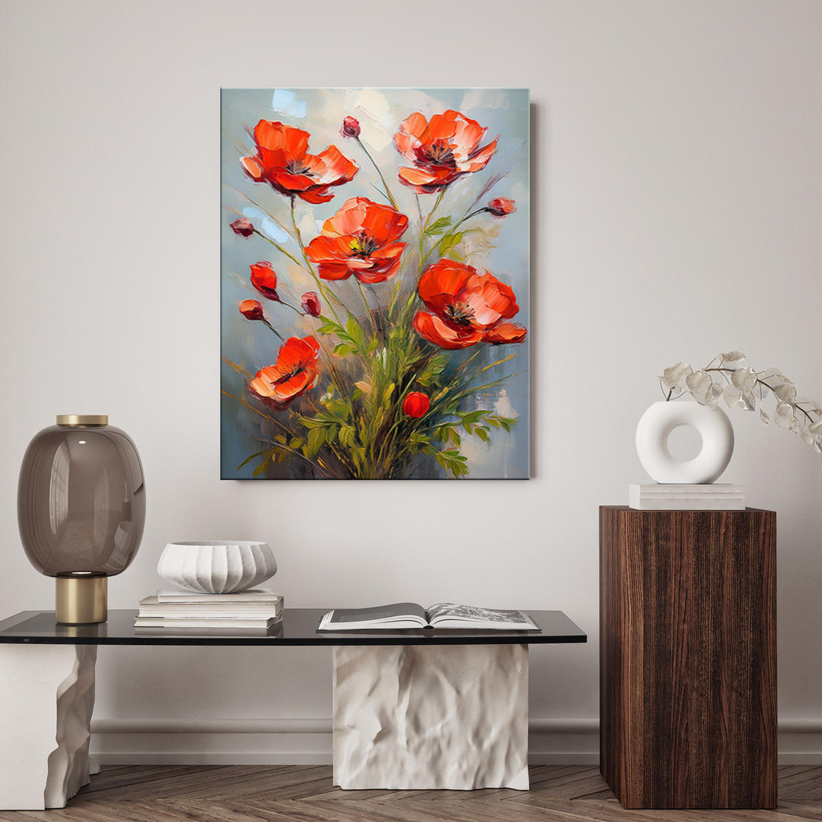 WANDBILD rot gemalter klatschmohn - Rot, Textil (40/60cm) - Feeby