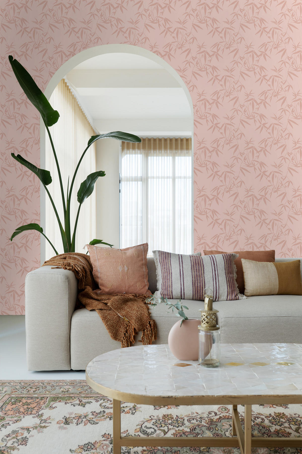TAPETE Bambusblätter 53 cm x 10.05 m - Pink, Papier (53/1000cm) - ESTAhome