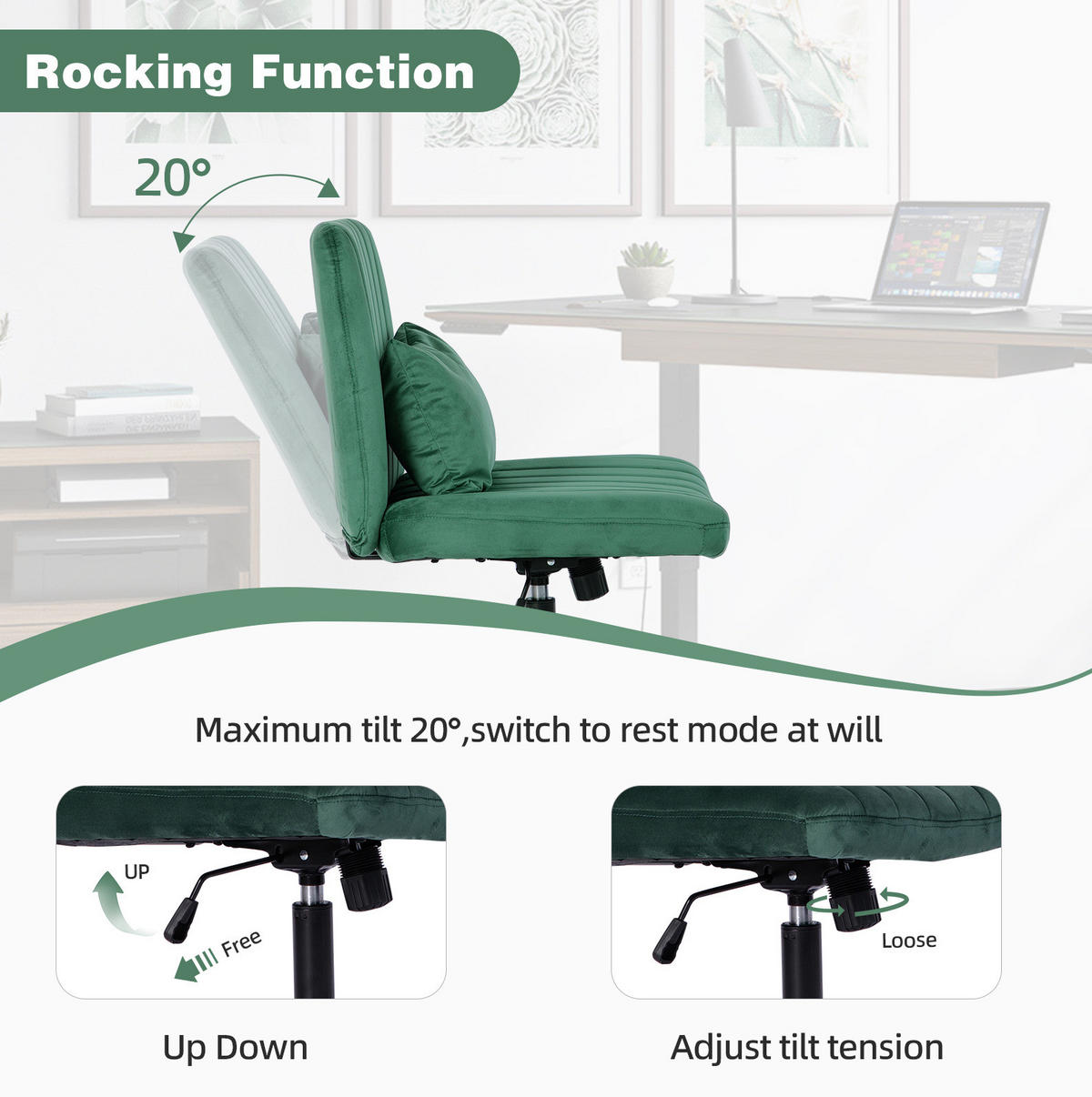 BÜROSTUHL höhenverstellbar Stoff Green mit Rollen - Grün, Kunststoff (25.2/33/21.5cm) - Meubliv