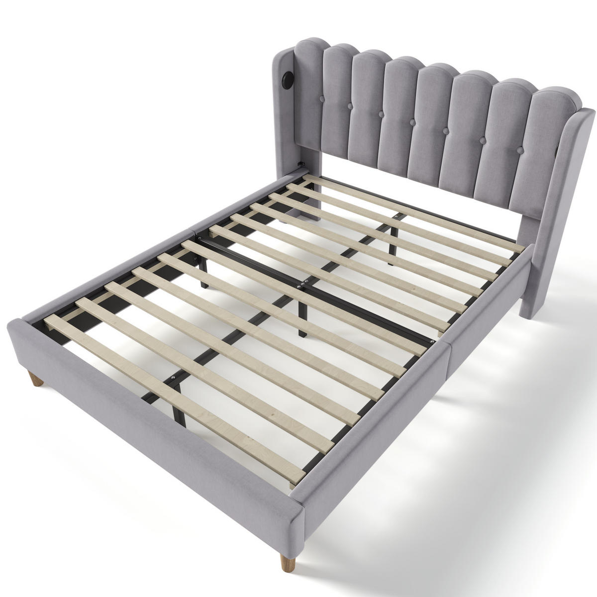 POLSTERBETT 160/200 cm Grau aus Leinen mit USB- und Typ-C-Ladefunktion - Grau, Textil (160/200cm) - OKMYHOME