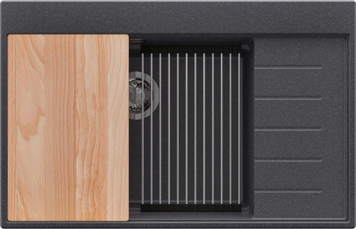 SPÜLBECKEN Sydney, 2-er set Anthrazit 78/50 cm 1 Becken + Ablauf-Set + Küchenzubehörset ab 60er Unterschrank - Chromfarben/Anthrazit, Kunststoff (78/20/50cm) - Primagran