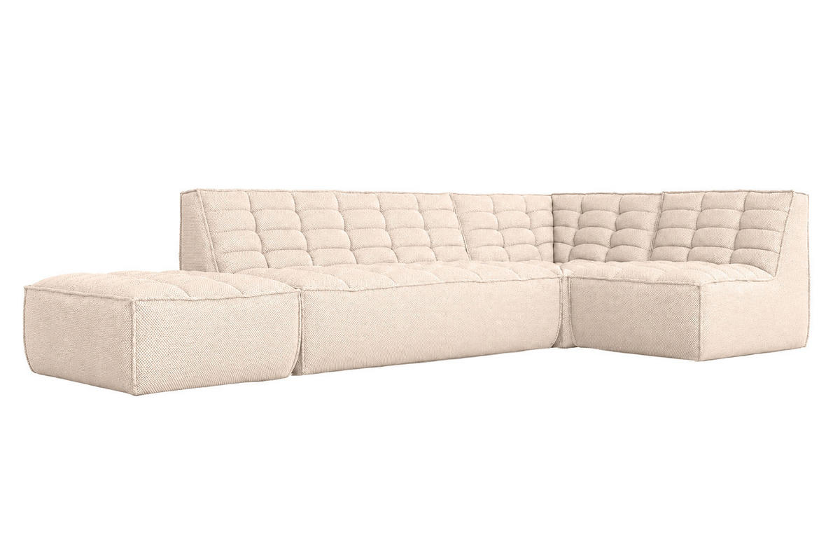 ROHOVÁ SEDAČKA modulární ve tvaru L s taburetem, plyšová tkanina Pop, Krémová, Pravá strana, LAZY L s taburetem - krémová, dřevo (333/173cm) - Kaiser Möbel