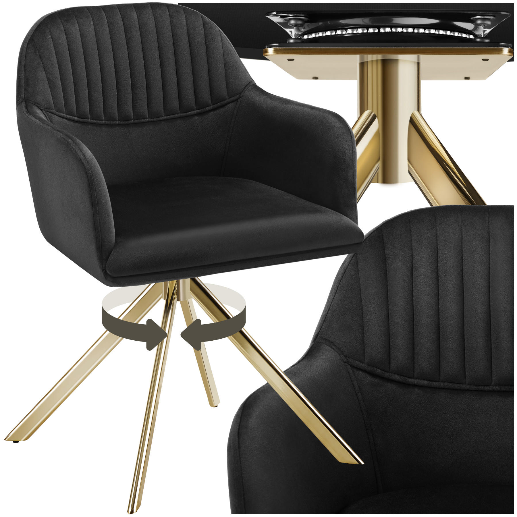 DREHSTUHL Lona 56 x 59 x 81 cm schwarz/gold - Goldfarben/Schwarz, Textil (56/81/59cm) - tectake