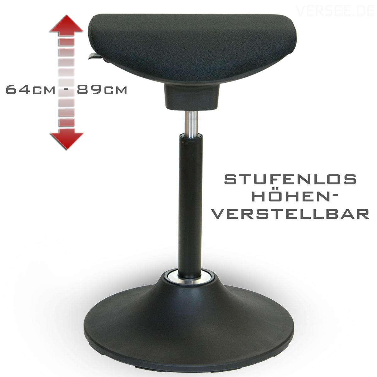 SITZ-STEHSTUHL V1703 Stoff Schwarz, ergonomisch, 150kg belastbar, Sitzhöhe 64-89cm - Schwarz, Textil/Metall (45/64/45cm) - Versee