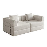 SCHLAFSOFA 2-in-1, Chenille mit Armlehnen-Ablagefach & Stahlrahmen, 183,8/181,6/49,5 cm, Beige - Beige, Textil (183.8/49.5/181.6cm) - Redom