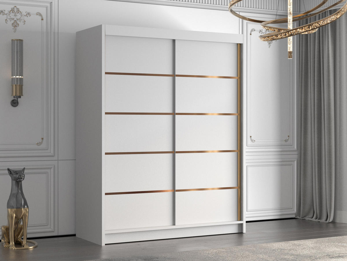SCHIEBETÜRENSCHRANK Flavio IV - Goldfarben/Weiß, Holzwerkstoff/Metall (150/200/58cm) - MIRJAN24