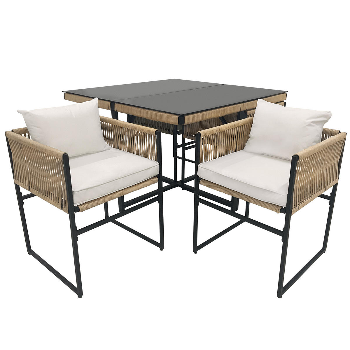 GARTEN-ESSGRUPPE 110/110/74 cm beige aus Eisen mit 4 Stühlen - Beige, Metall - OKWISH