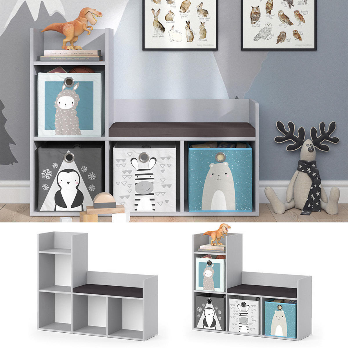 DĚTSKÁ POLICE Luigi Šedá - šedá, kompozitní dřevo (107.2/88.6/30.9cm) - Vicco