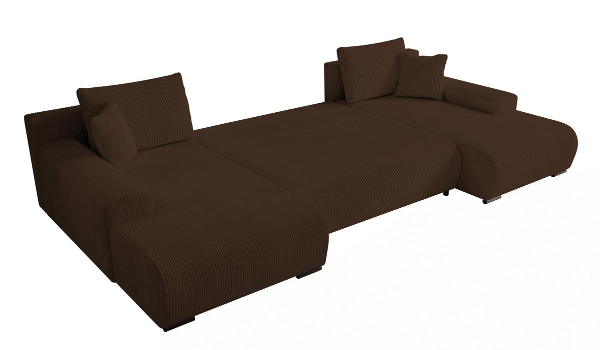 WOHNLANDSCHAFT Nelly U mit Bettkasten und Schlaffunktion, Cordstoff in U-Form - Braun, Textil (349/80/185cm)