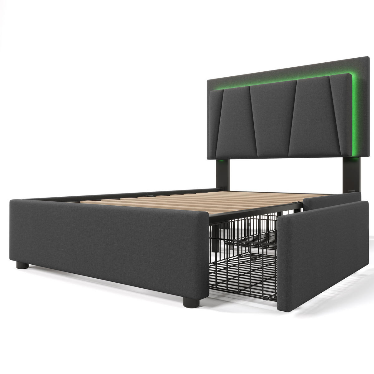 BETT mit LED und 2 Schubladen 90x200 cm Grau - Grau, Holz (90/200cm) - Meubliv