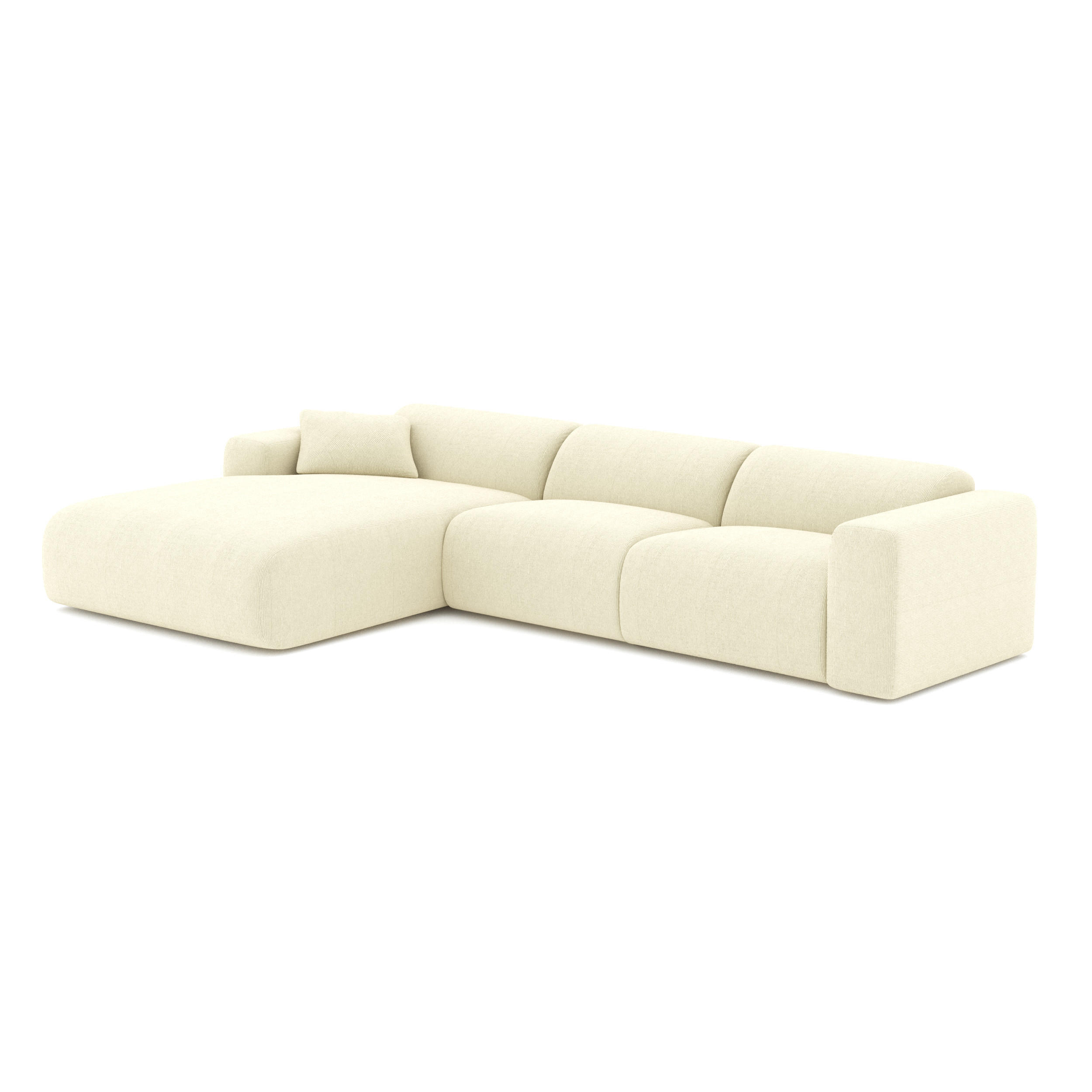 ECKSOFA LINKS Gerippter Samt Creme 280cm - Creme, Textil (280/165cm) - Sia Home