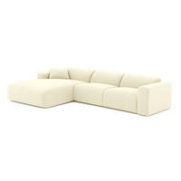 ECKSOFA LINKS Gerippter Samt Creme 280cm - Creme, Textil (280/165cm) - Sia Home