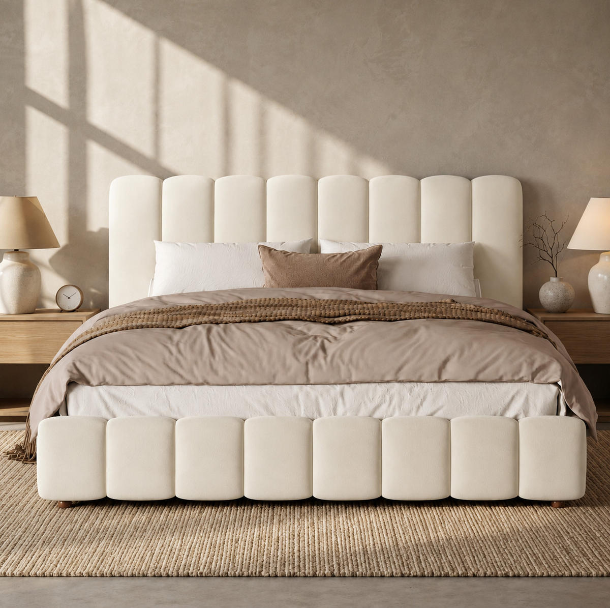 POLSTERBETT 180/200 cm in Beige mit Samtbezug und Stauraum - Beige, Textil (180/200cm) - Flora Grace