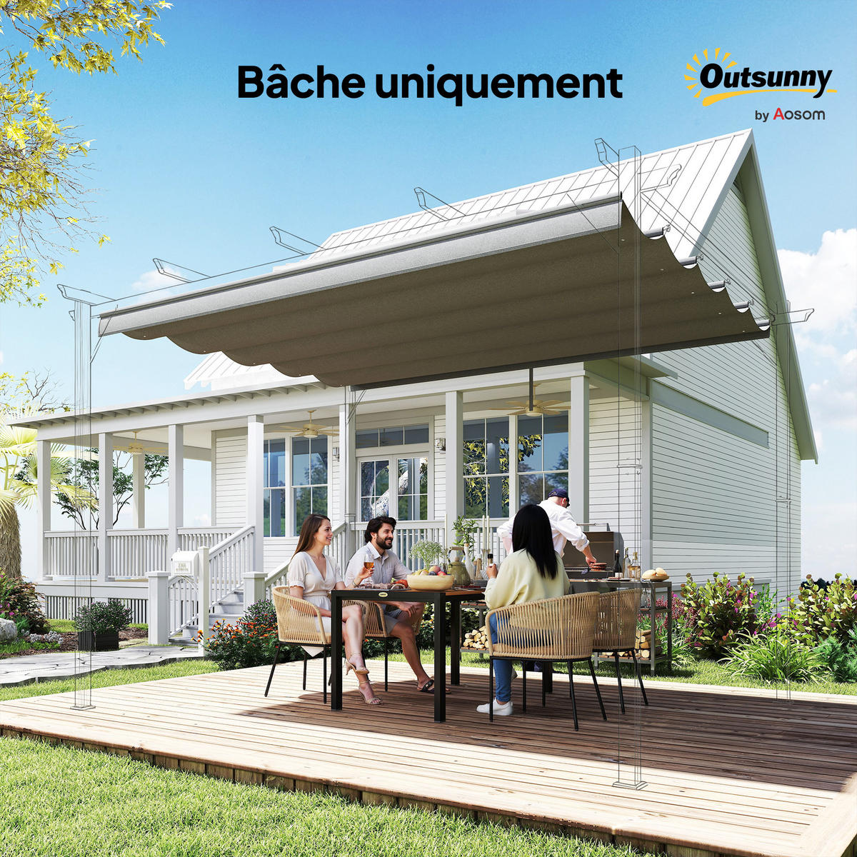 ERSATZDACH DE-12678 350/260 cm für 4x3 m Pergola mit 10 Ösen Hellgrau - Hellgrau, Textil (260/6/350cm) - ComfortXL