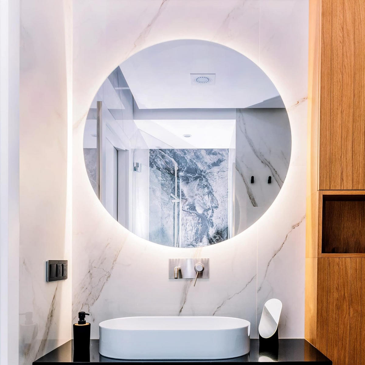 BADEZIMMERSPIEGEL mit LED, Rund 80 cm, Anti-Beschlag, 3 Anpassbare Helligkeit - Transparent, Glas (80/4/80cm)