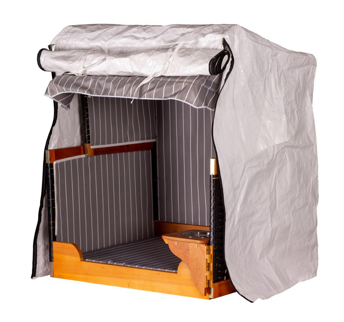 HUNDESTRANDKORB - gestreift/anthrazit - PE schwarz - inkl. Schutzhülle - Schwarz, Holz/Textil (80/95/65cm) - bene living