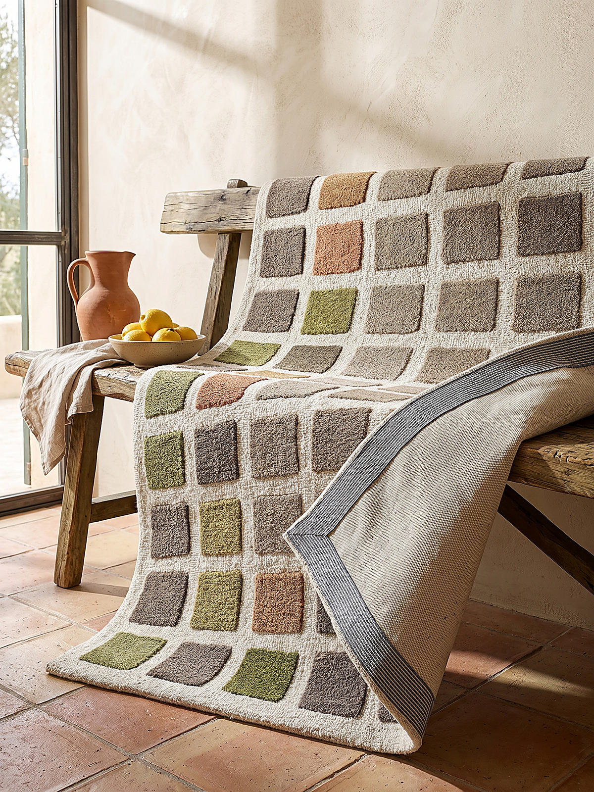 TEPPICH aus Wolle, handgetuftet, HAMPS, in Erdtöne-Grün, Quadratraster, 160 x 230 cm - Grün, Textil (160/230cm) - KADIMA DESIGN