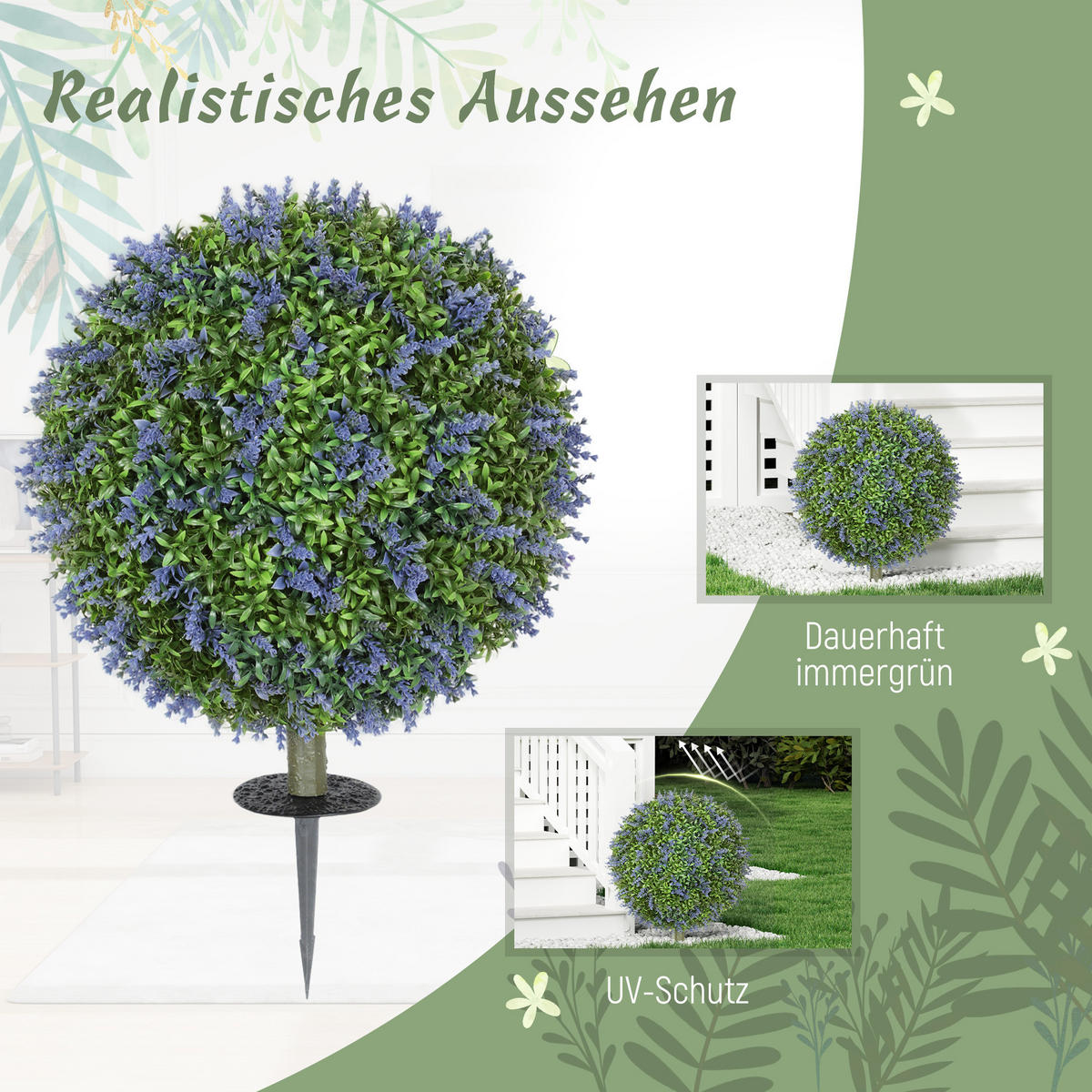 KÜNSTLICHER 2er-Set Lavendel 60 cm mit UV Schutz - Multicolor, Kunststoff (60cm) - HOMCOM