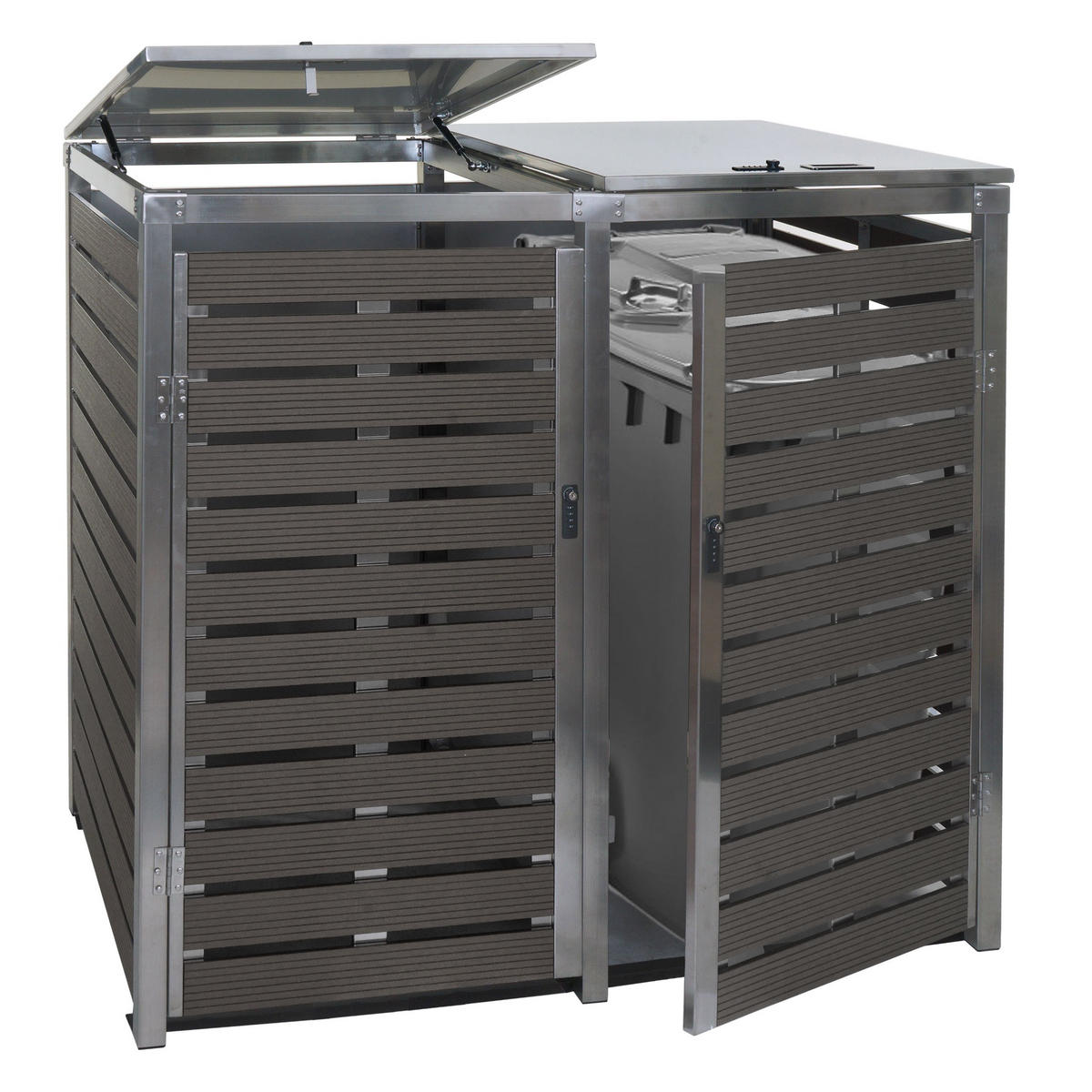 MÜLLTONNENBOX XL 2er/4er HxBxT 117x144x102cm Anthrazit WPC Edelstahl 88kg - Anthrazit, Metall (144/117/102cm) - PROREGAL