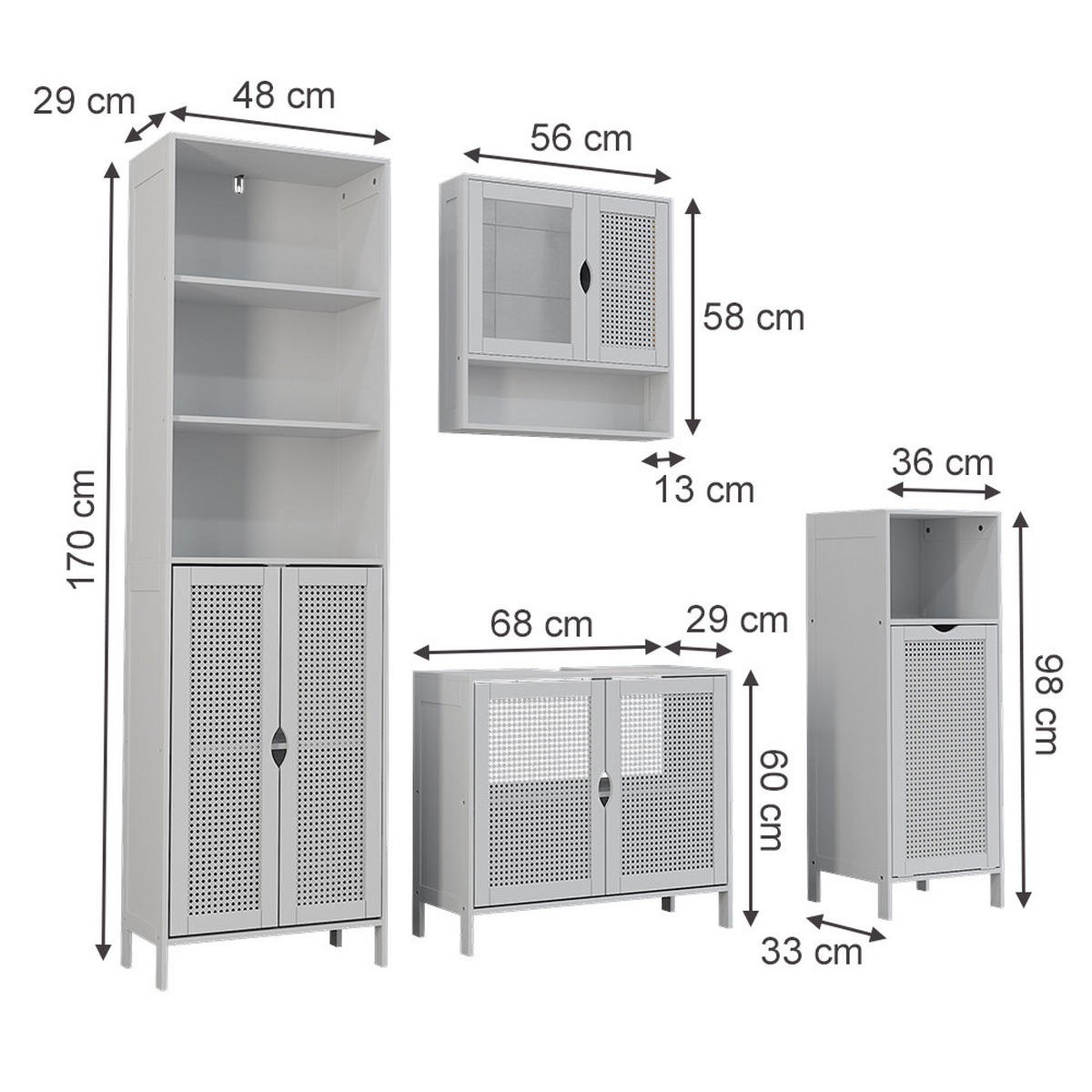 BADMÖBEL-SET Liora, Weiß, 4 Teile - Weiß, Holzwerkstoff (68/60/29cm) - Vicco