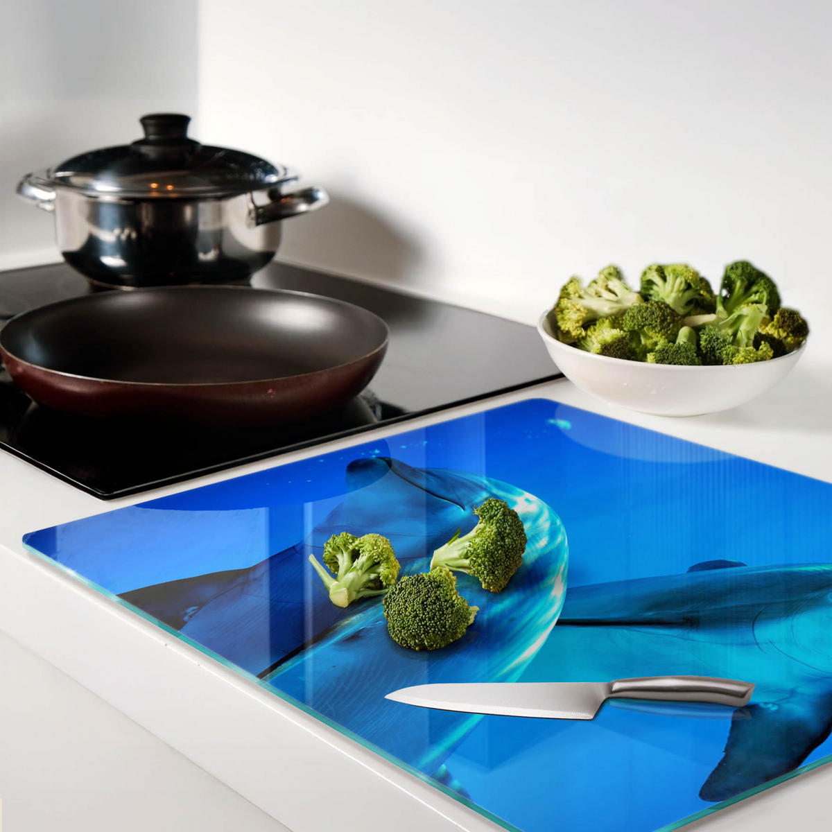 GLASPLATTE 60x52 cm Zwei Delfine - Dunkelblau, Glas (60/52cm) - TULUP