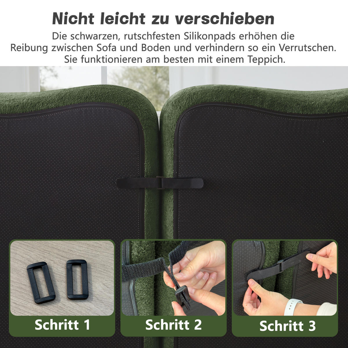 MODULARES 3-Sitzer Sofa mit tiefer Sitzfläche, Wellenform und Samtbezug, Grün - Grün, Textil (288/70/98cm) - Redom