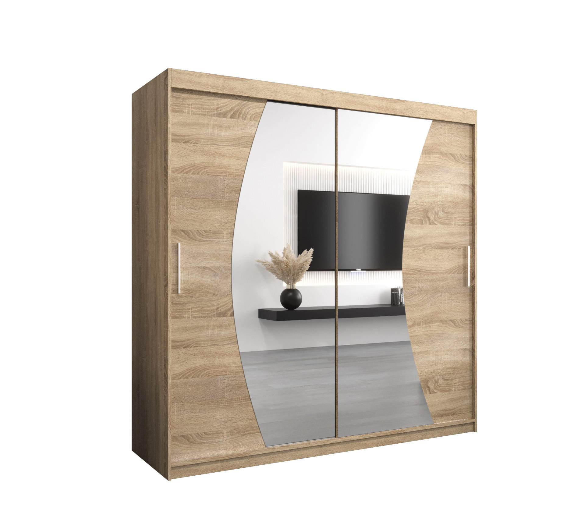 SCHWEBETÜRENSCHRANK 200/200/62 2-türig - Silberfarben/Sonoma Eiche, Holz/Kunststoff (200/200/62cm) - MÖBEL KRYSPOL