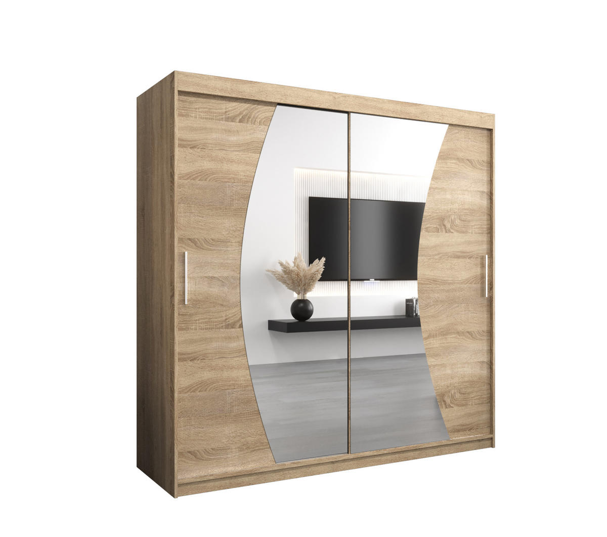 SCHWEBETÜRENSCHRANK 200/200/62 2-türig - Silberfarben/Sonoma Eiche, Holz/Kunststoff (200/200/62cm) - MÖBEL KRYSPOL