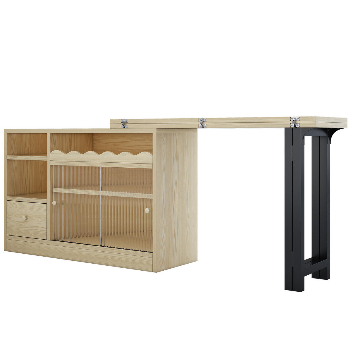 KLAPPBARER Esstisch mit Stauraum, ausziehbarer Tisch und Sideboard in einem, Natur/Schwarz - Naturfarben, Holzwerkstoff (110/120/75cm) - Redom