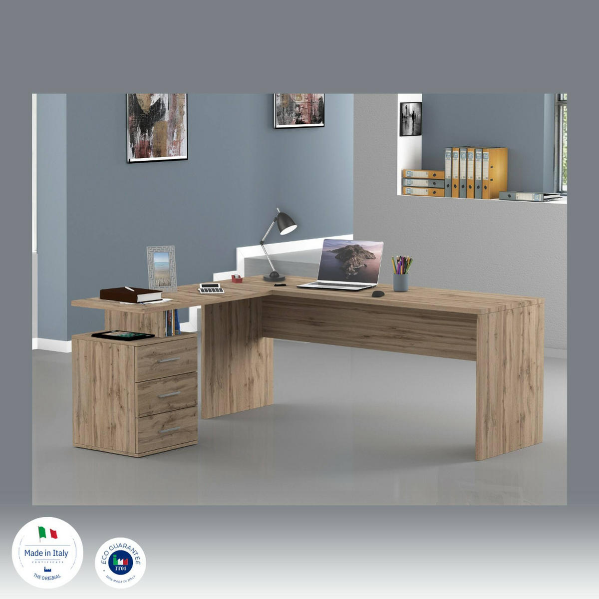 ECKSCHREIBTISCH Eiche 60/180/75 cm - Braun, Holzwerkstoff (60/180/75cm) - DMORA