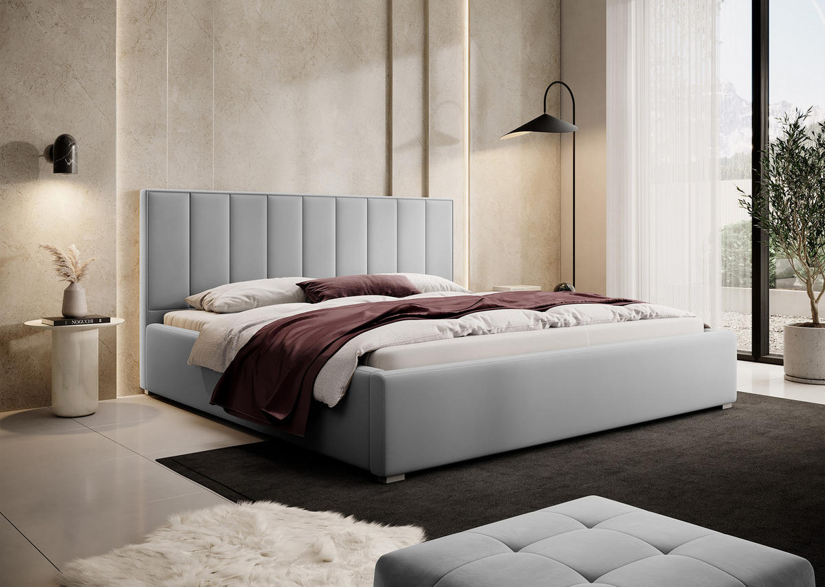 POLSTERBETT Rinus Hellgrau Plüsch mit Bettkasten 200 cm - Hellgrau, Textil (200/200cm) - Selsey