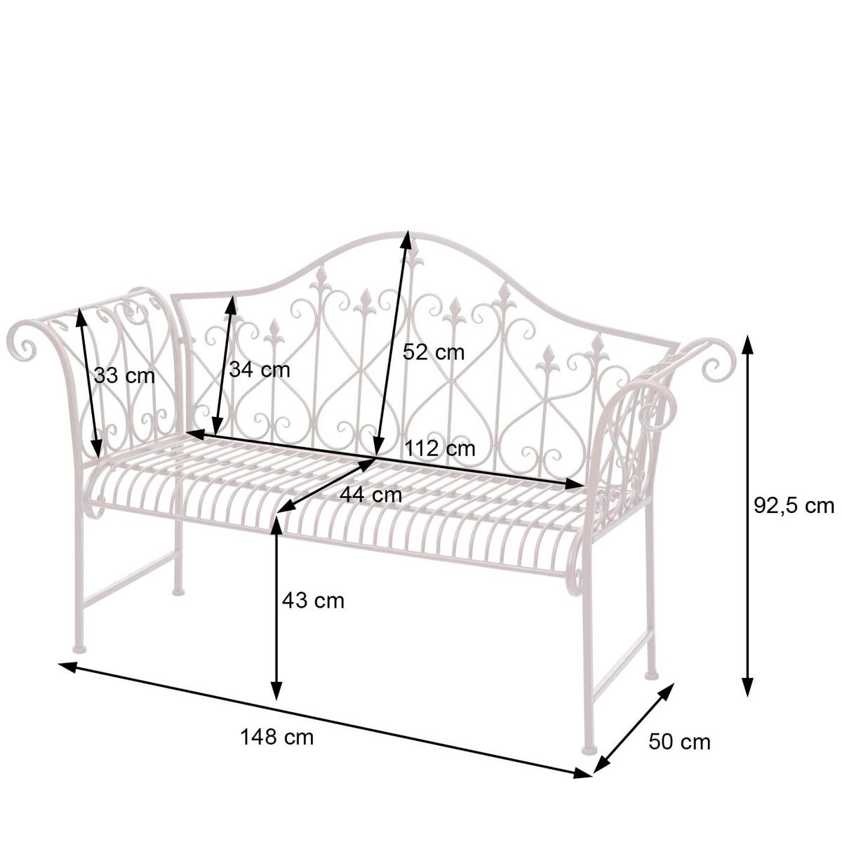 GARTENBANK 93x148x50cm 2-Sitzer Braun - Braun, Metall (148/93/50cm) - PROREGAL