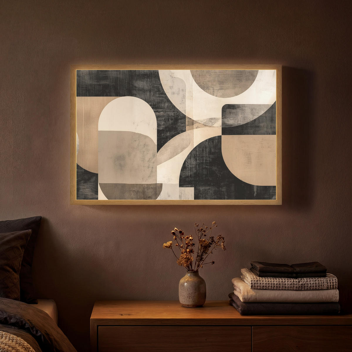NÁSTĚNNÁ LAMPA S AKUMULÁTOREM Abstraktní - Tvary - Moderní - Béžová 60x40 cm - šedá, kompozitní dřevo (60/40/8cm) - OnlyWow