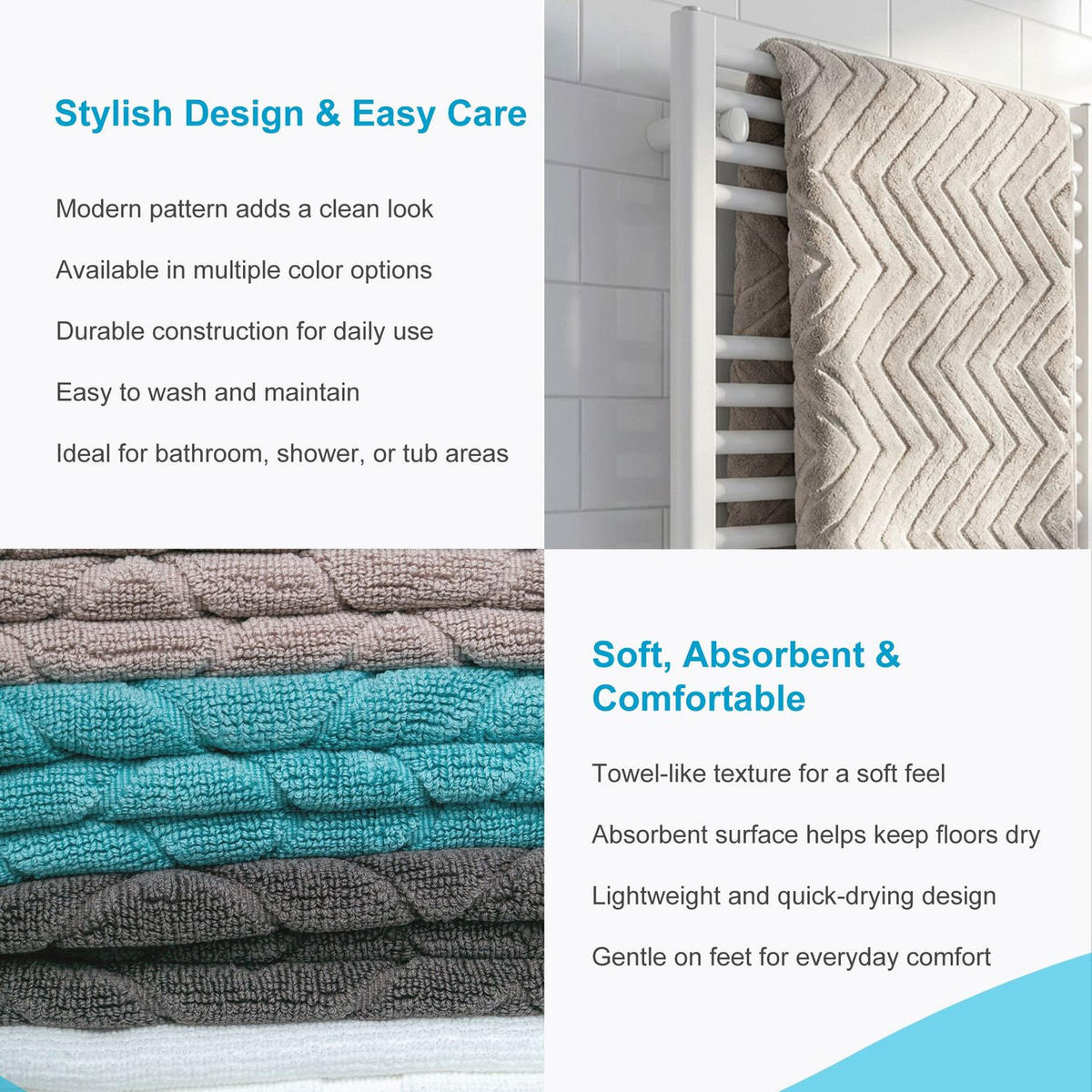 BADEMATTE rutschfest mit Memory-Schaum (Grau) - Hellgrau, Textil (50/80cm) - Intirilife